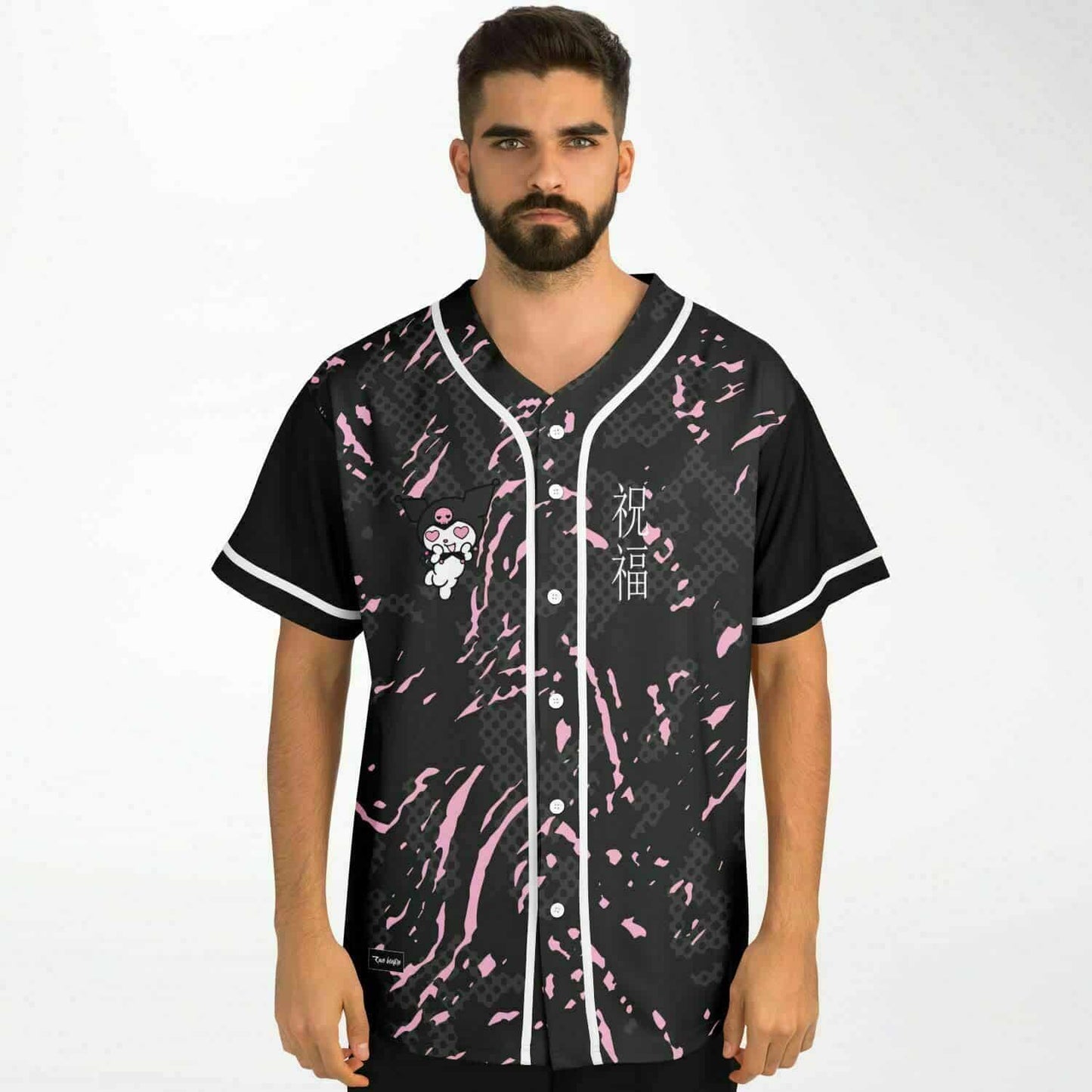 Black Pink Splatter Camo Rave Baseball Jersey