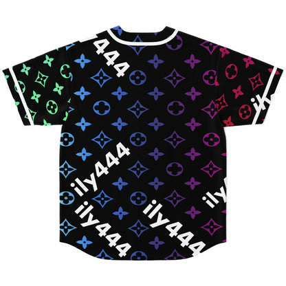 Black Designer Monogram Rave Baseball Jersey