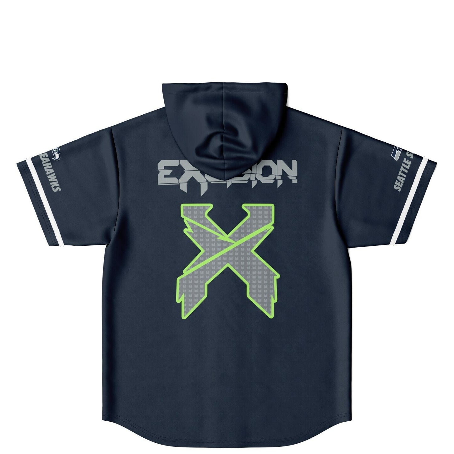 Excision Navy Blue Green Rave Hooded Baseball Jersey