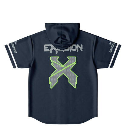 Excision Navy Blue Green Rave Hooded Baseball Jersey