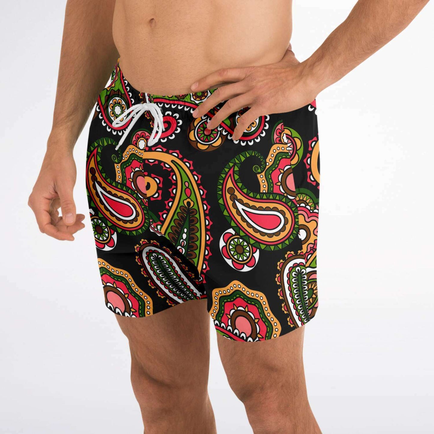Black Paisley Rave Swim Trunks