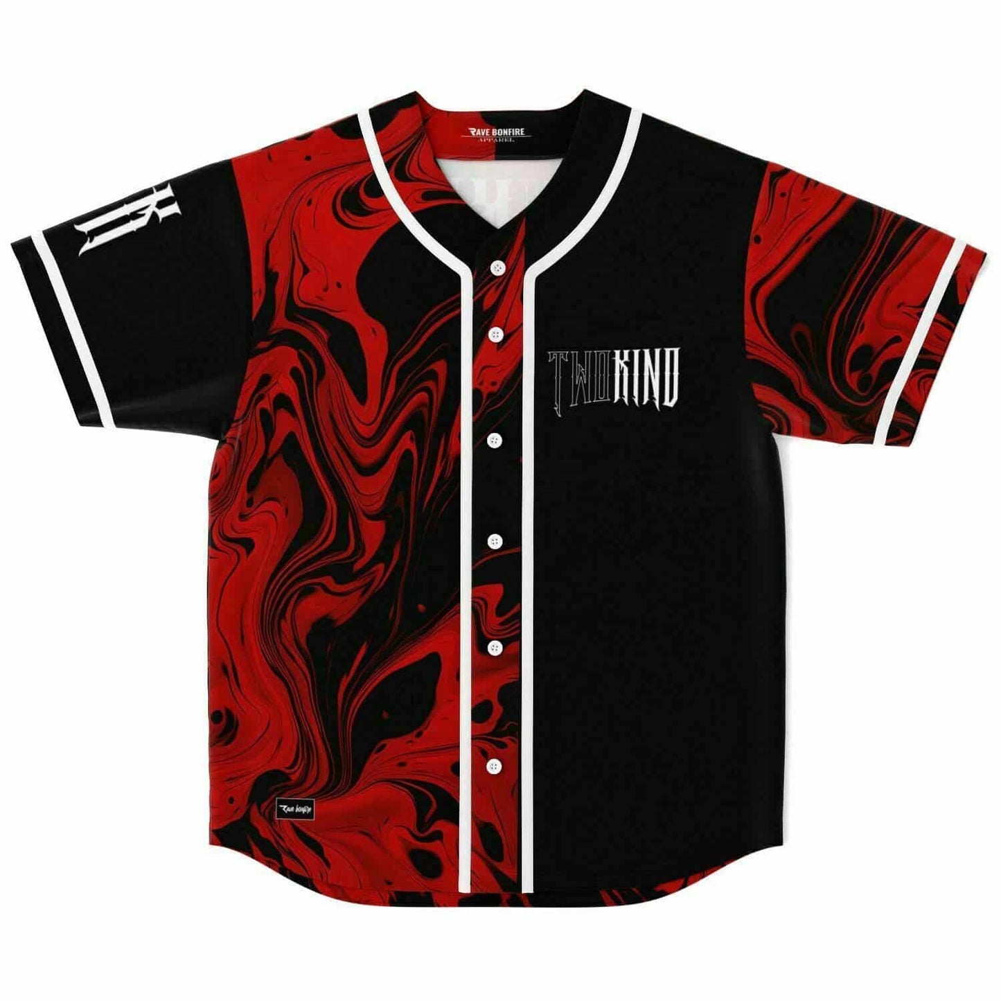 Black Red Liquid Marble Rave Baseball Jersey