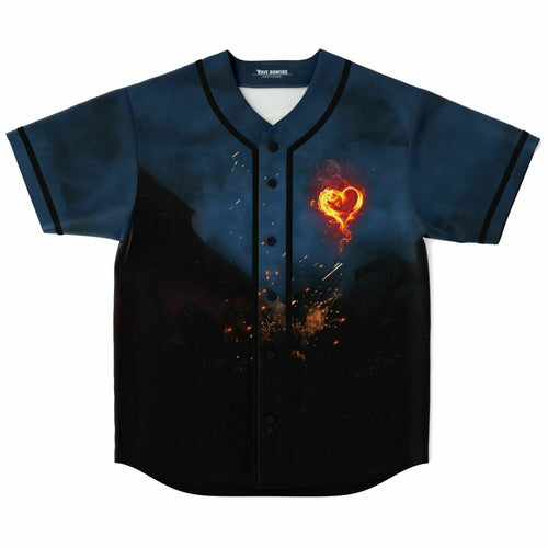 Dark Navy Glowing Fiery Rave Baseball Jersey