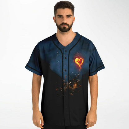 Dark Navy Glowing Fiery Rave Baseball Jersey