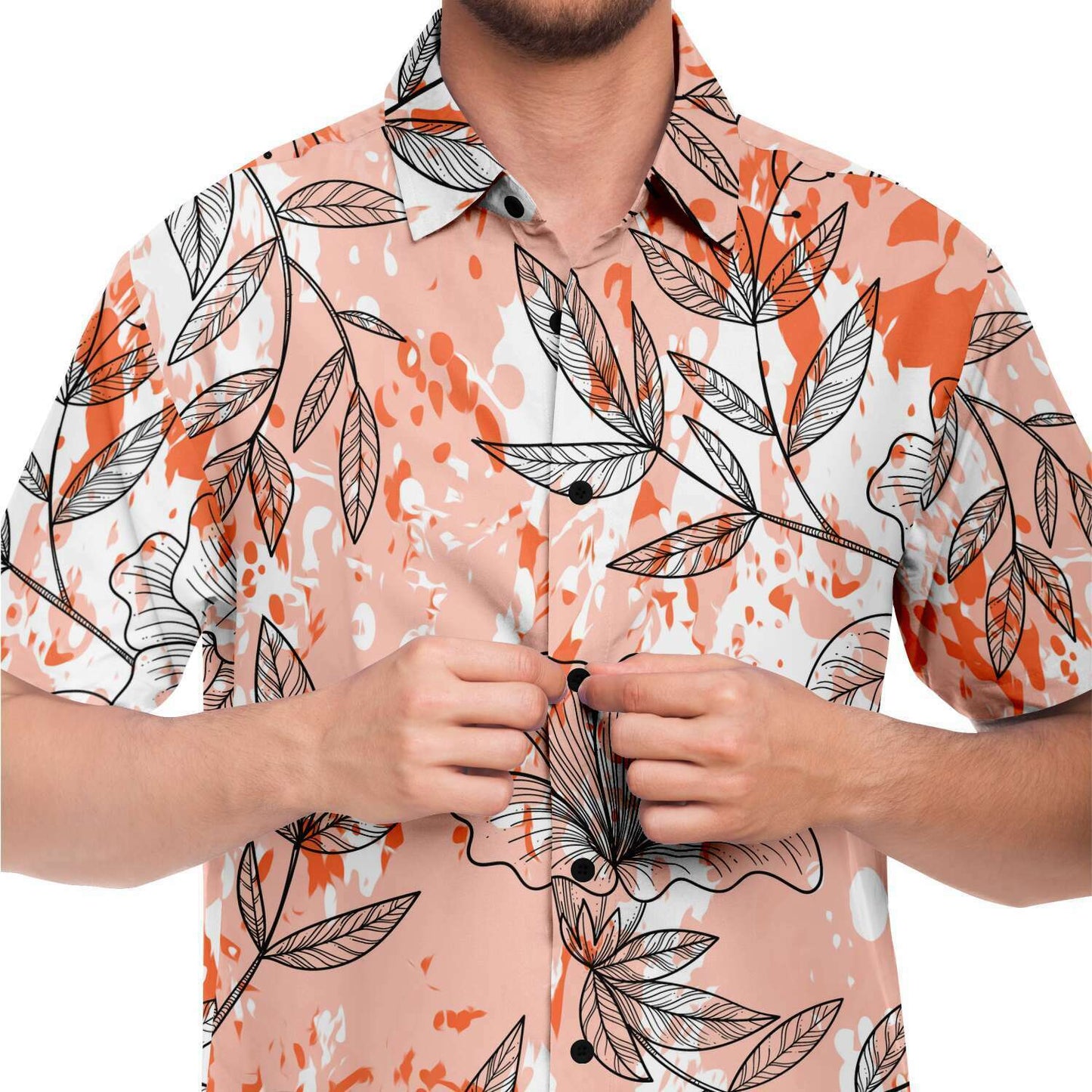 Orangy flowers short sleeve button down shirt