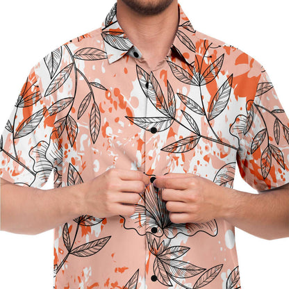 Orangy flowers short sleeve button down shirt