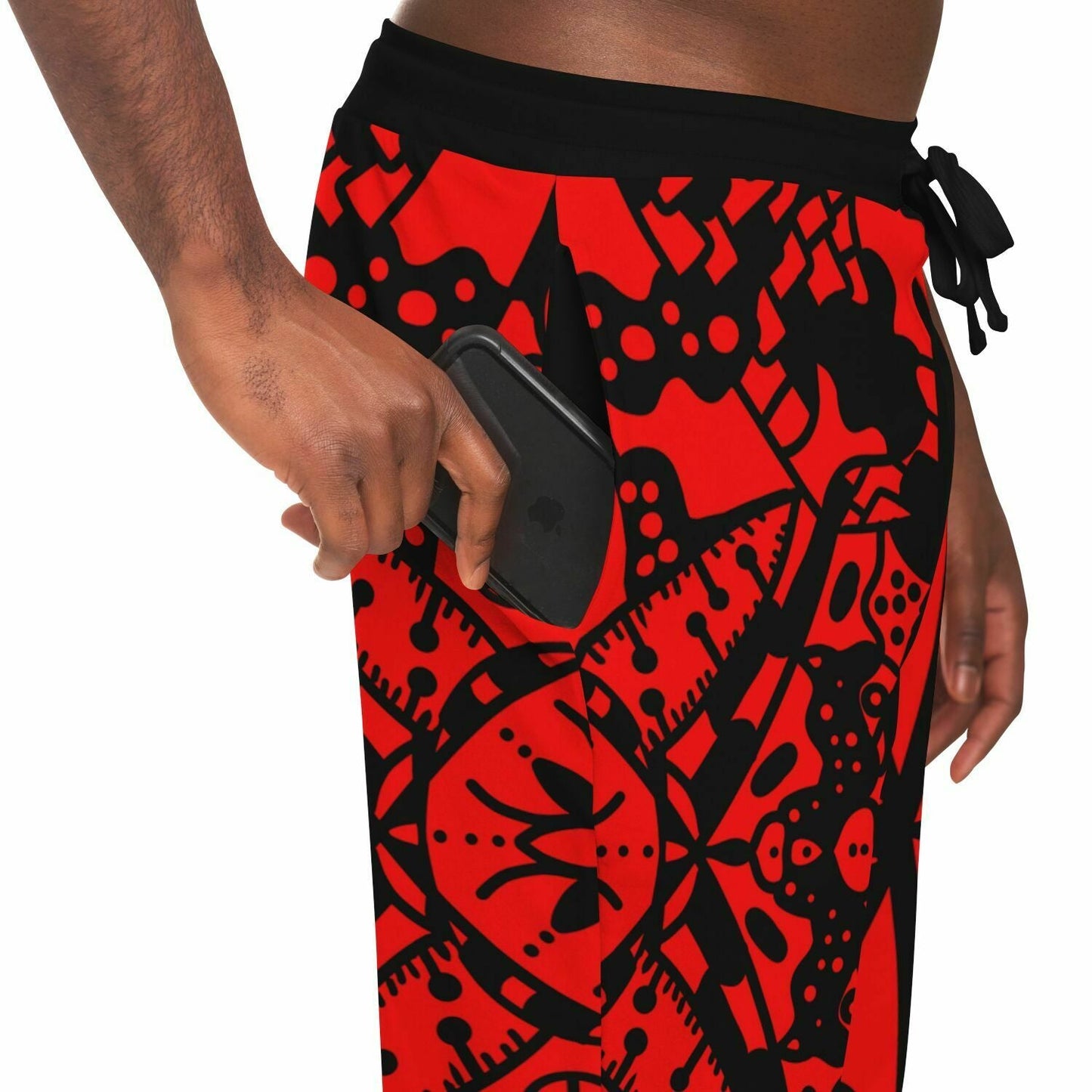 Bright Red Symmetrical Tribal Rave Joggers