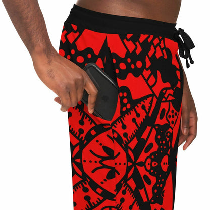 Bright Red Symmetrical Tribal Rave Joggers