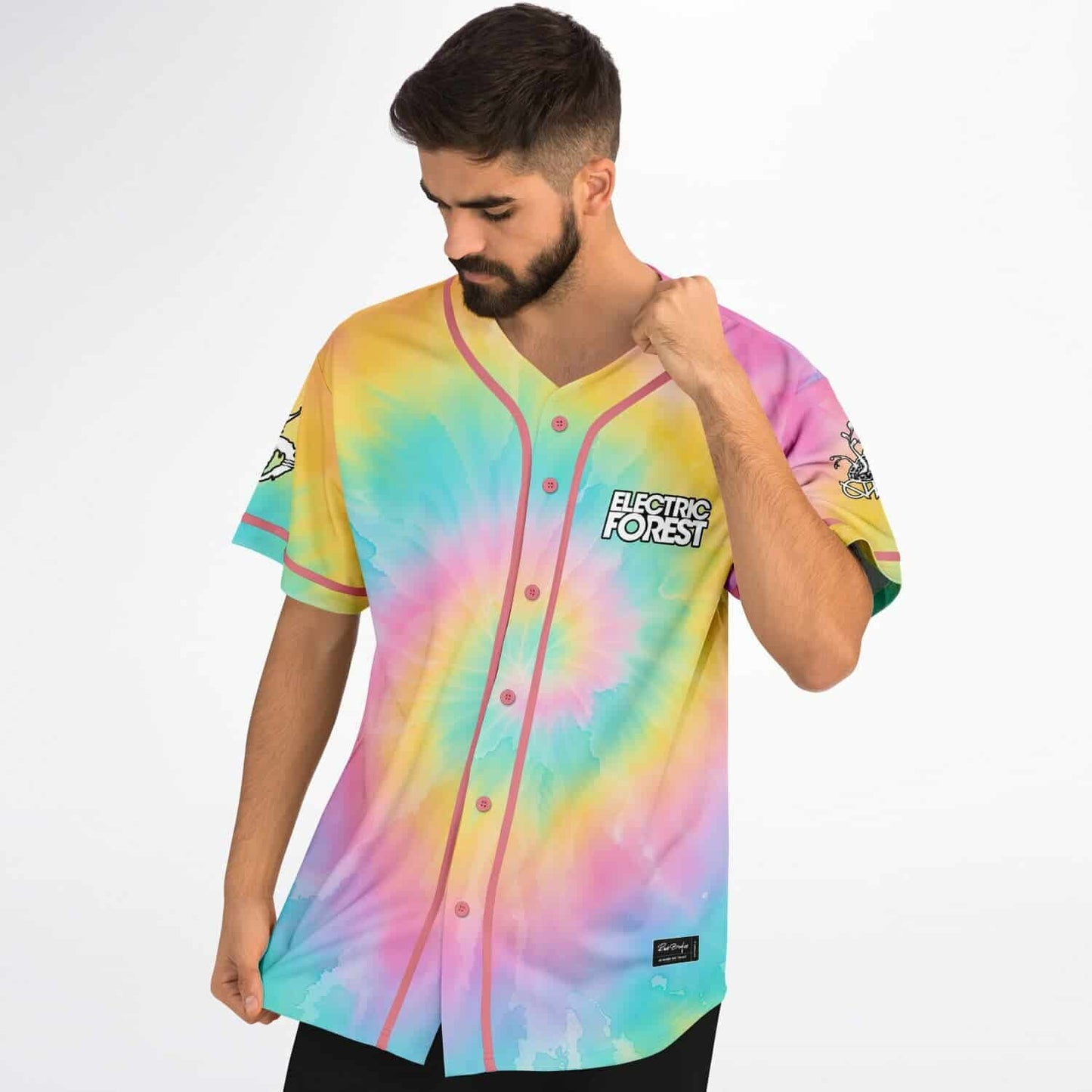 Electric Forest Pastel Rainbow Spiral Tie Rave Baseball Jersey