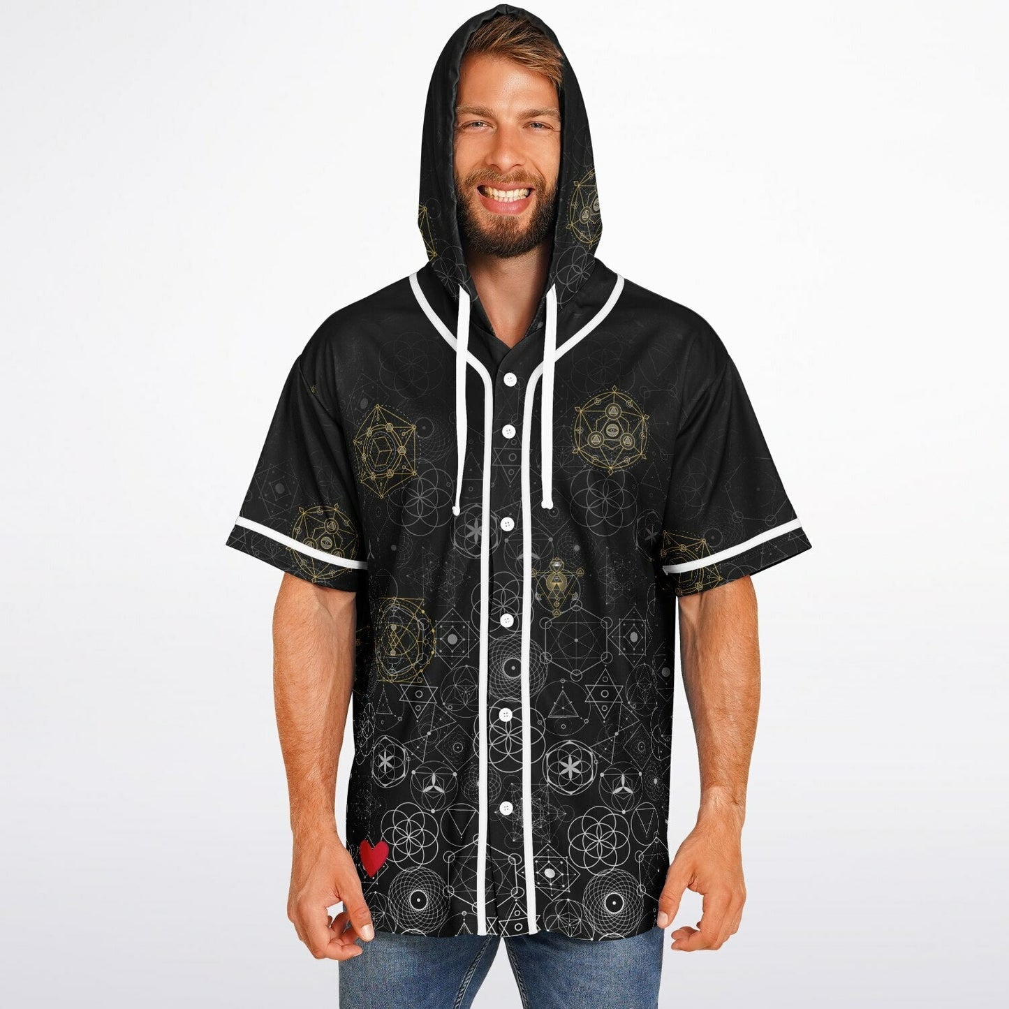 Black Sacred Geometry Rave Hooded Baseball Jersey