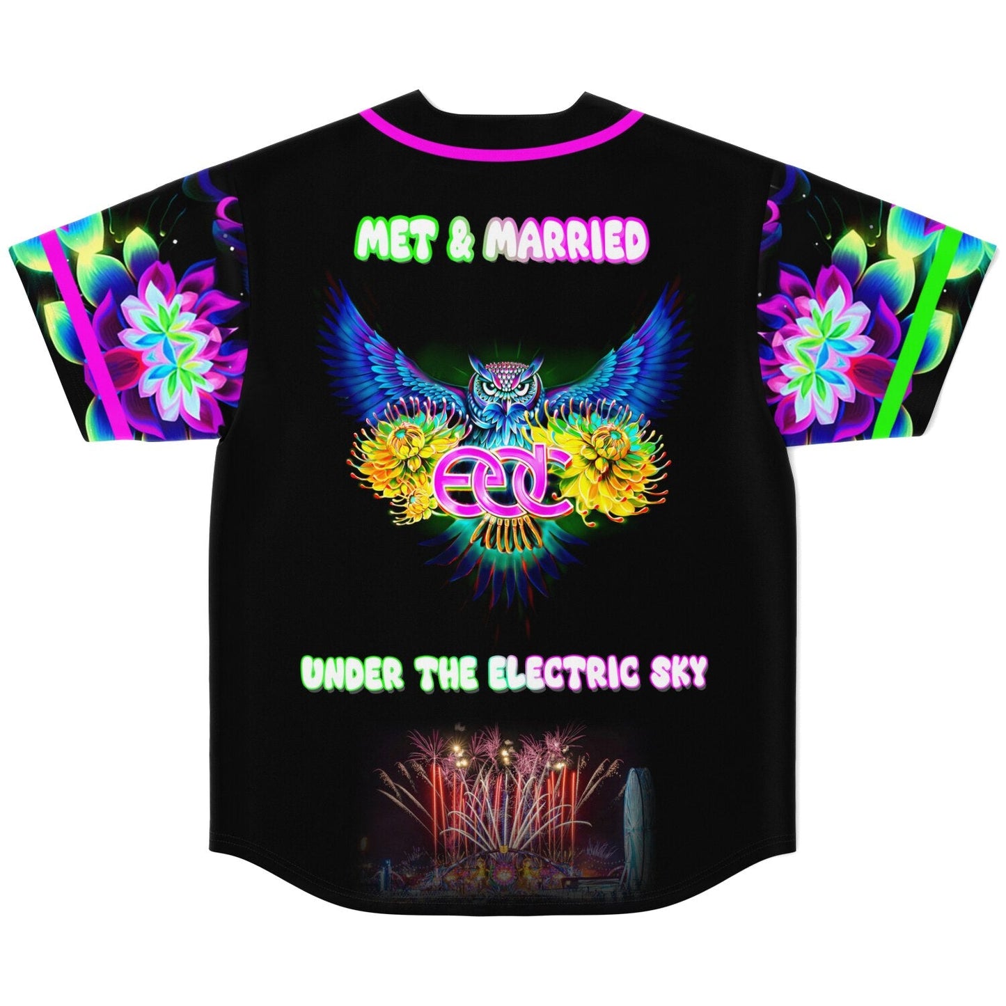 EDC Las Vegas 2025 Black Kaleidoscopic Glowing Rave Baseball Jersey