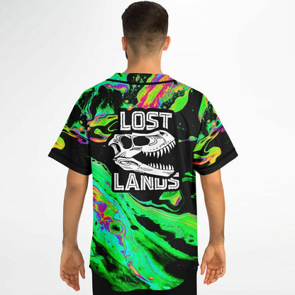 Lost Lands Neon Green Psychedelic Liquid Rave Baseball Jersey