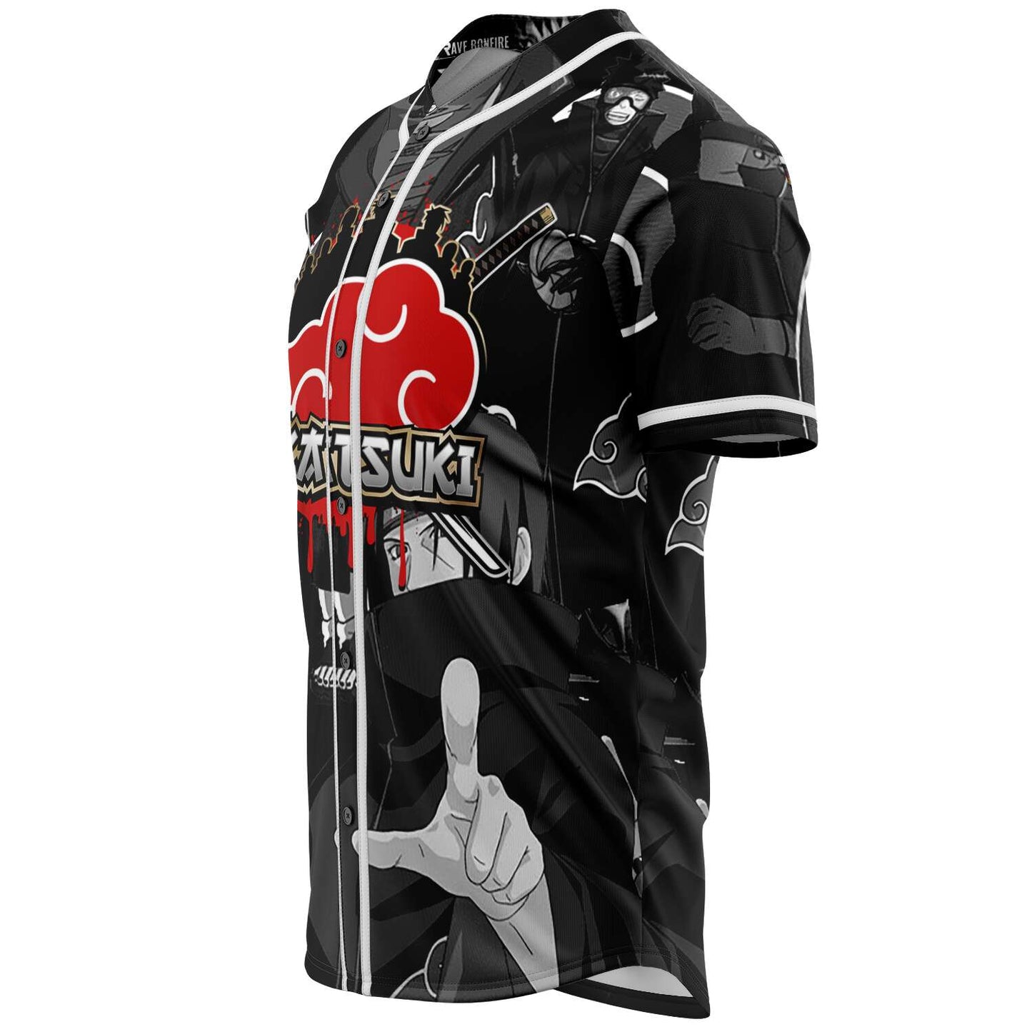 Black Grayscale Akatsuki Red Rave Baseball Jersey