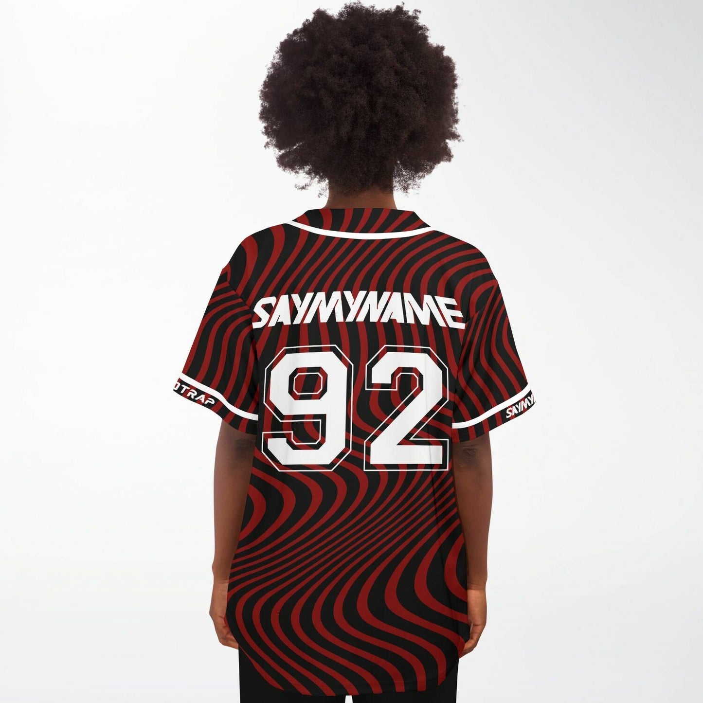 SAYMYNAME Deep Red Wavy Warped Rave Baseball Jersey