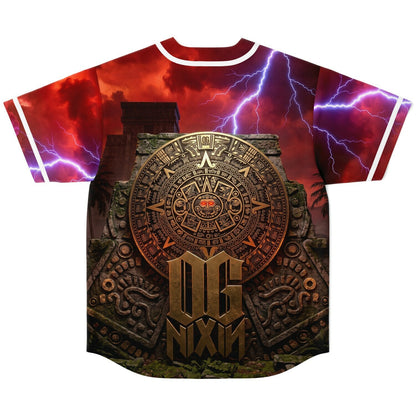 OG NIXN Deep Red Aztec Rave Baseball Jersey