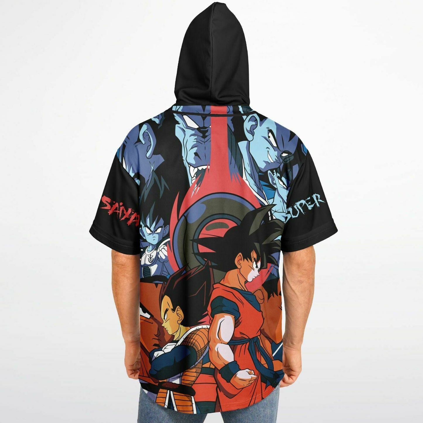 Black Collage Dragon Rave Hooded Baseball Jersey