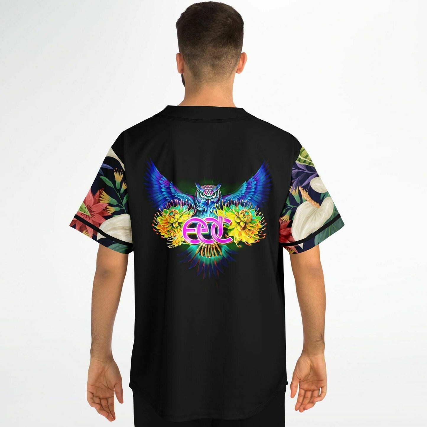 EDC Las Vegas 2023 Black Panel Tropical Jungle Rave Baseball Jersey