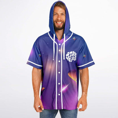 Purple Blue Grey Alien Rave Hooded Baseball Jersey