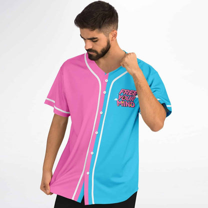 Split Pink Slogan Text Rave Baseball Jersey