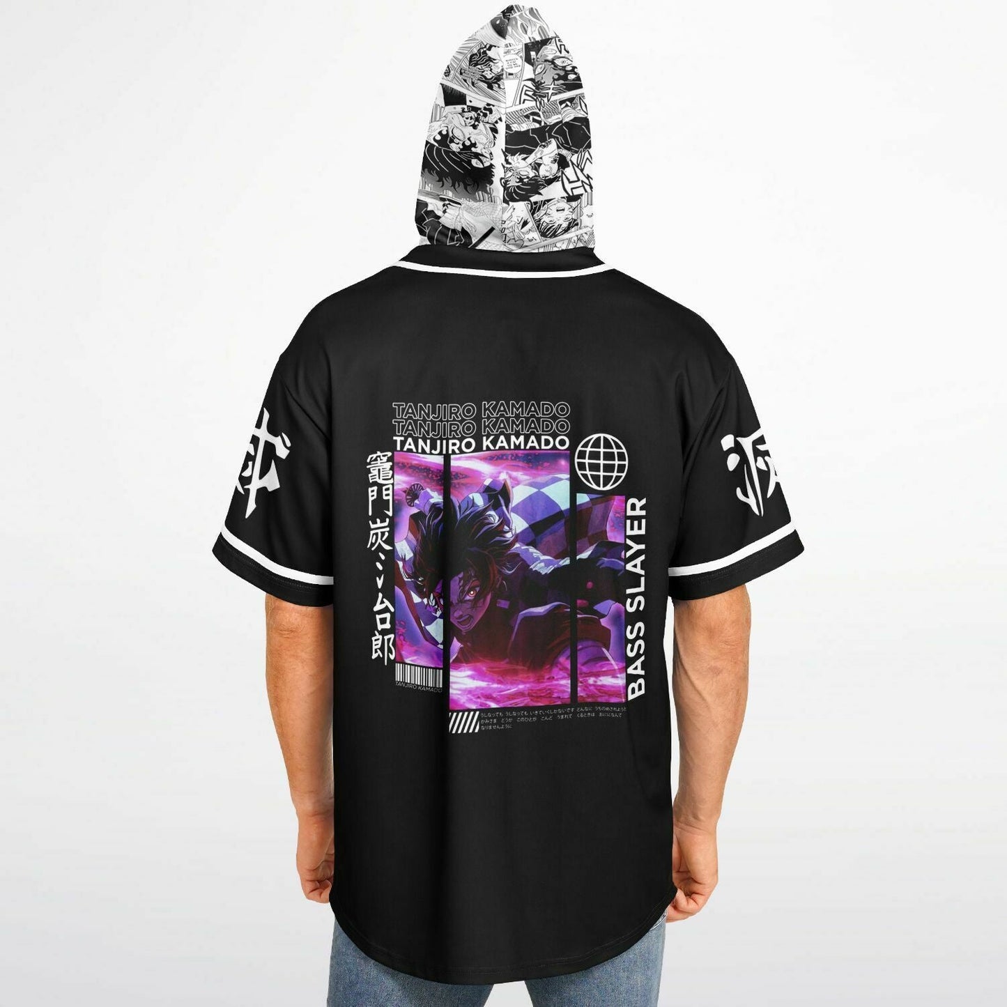 Black Demon Slayer Rave Hooded Baseball Jersey