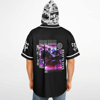 Black Demon Slayer Rave Hooded Baseball Jersey
