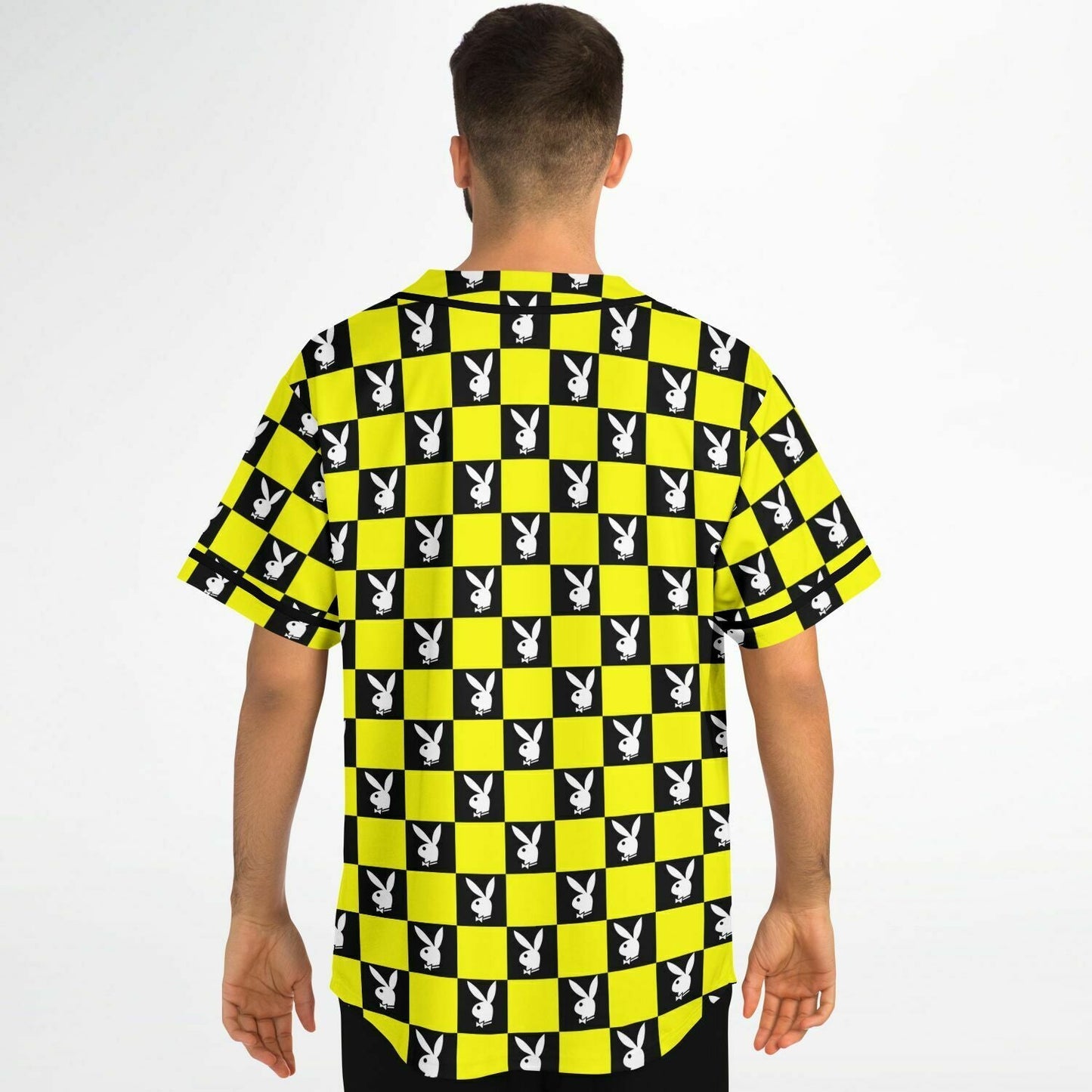 Neon Yellow Checkerboard Grid Rave Baseball Jersey