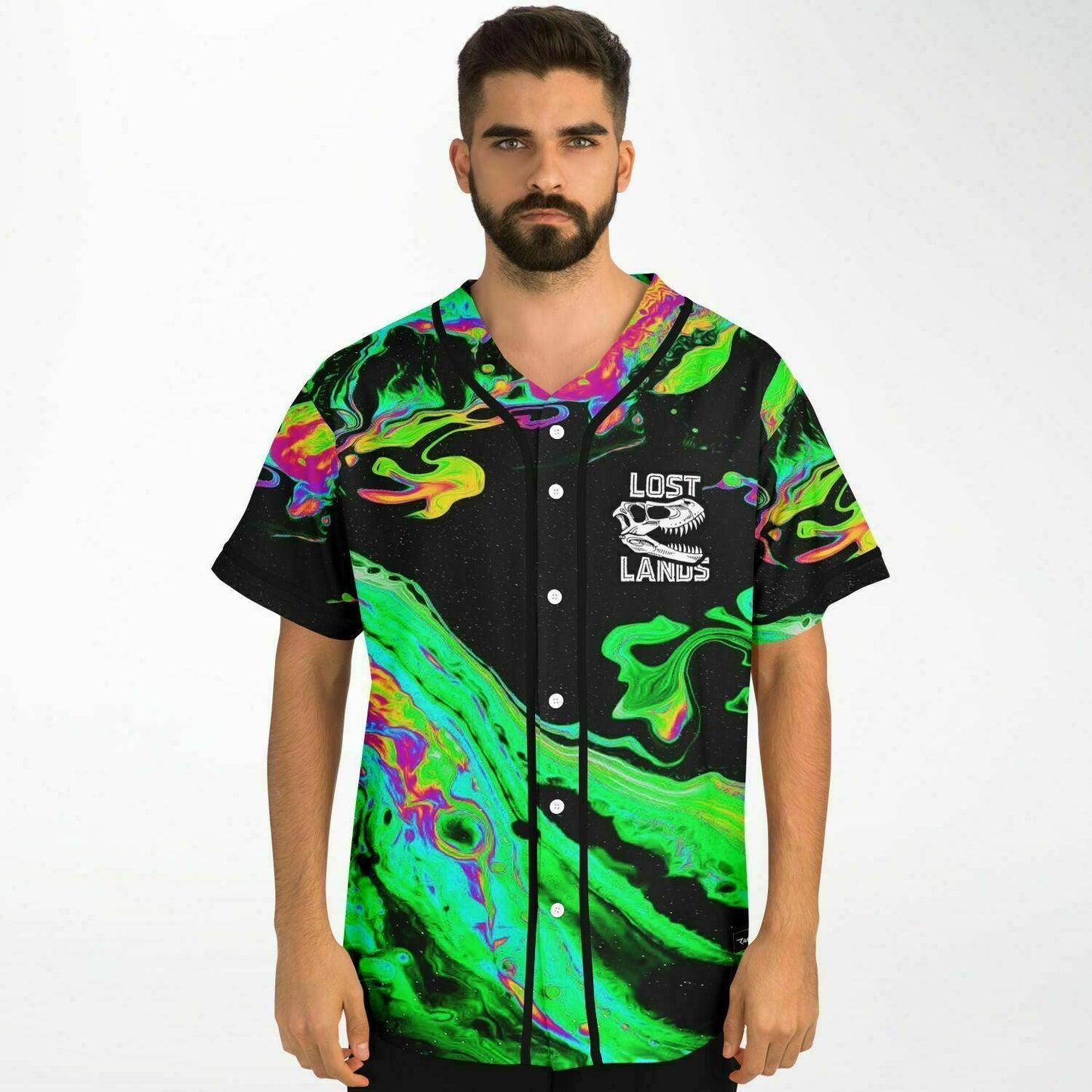 Lost Lands Neon Green Psychedelic Liquid Rave Baseball Jersey