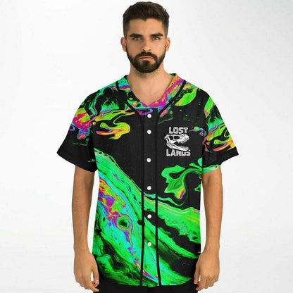 Lost Lands Neon Green Psychedelic Liquid Rave Baseball Jersey