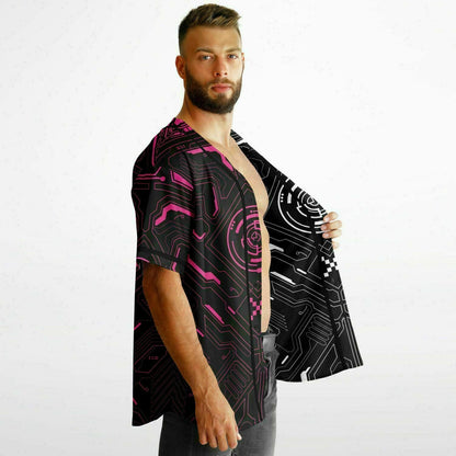 Black & Pink Cyberpunk Circuit Reversible Baseball Jersey