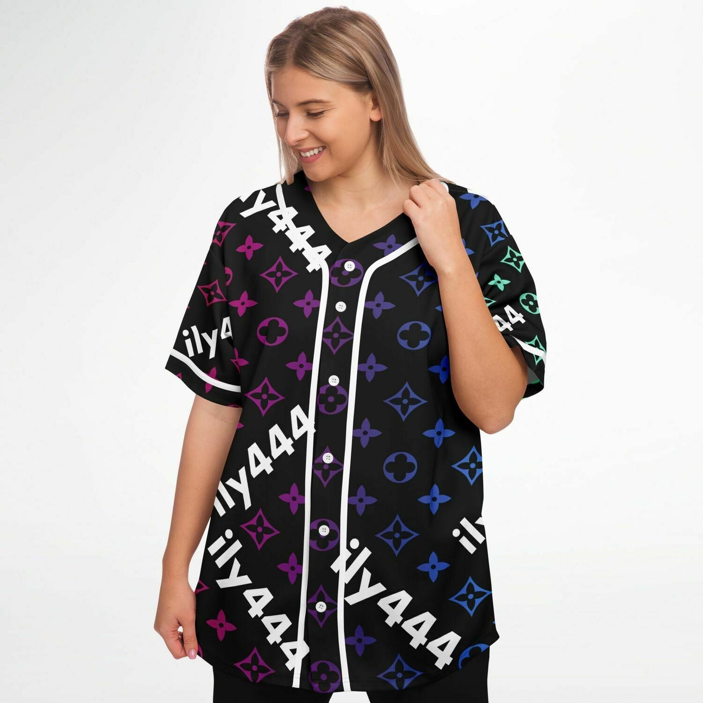 Black Designer Monogram Rave Baseball Jersey