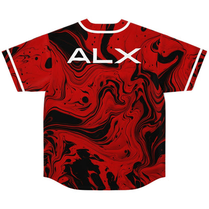 Red Black Swirled Liquid Rave Baseball Jersey