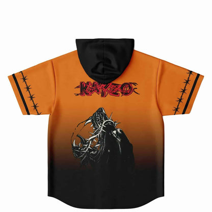 Kayzo Orange Black Snarling Rottweiler Rave Hooded Baseball Jersey