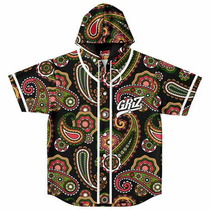 GRiZ Black Classic Paisley Rave Hooded Baseball Jersey