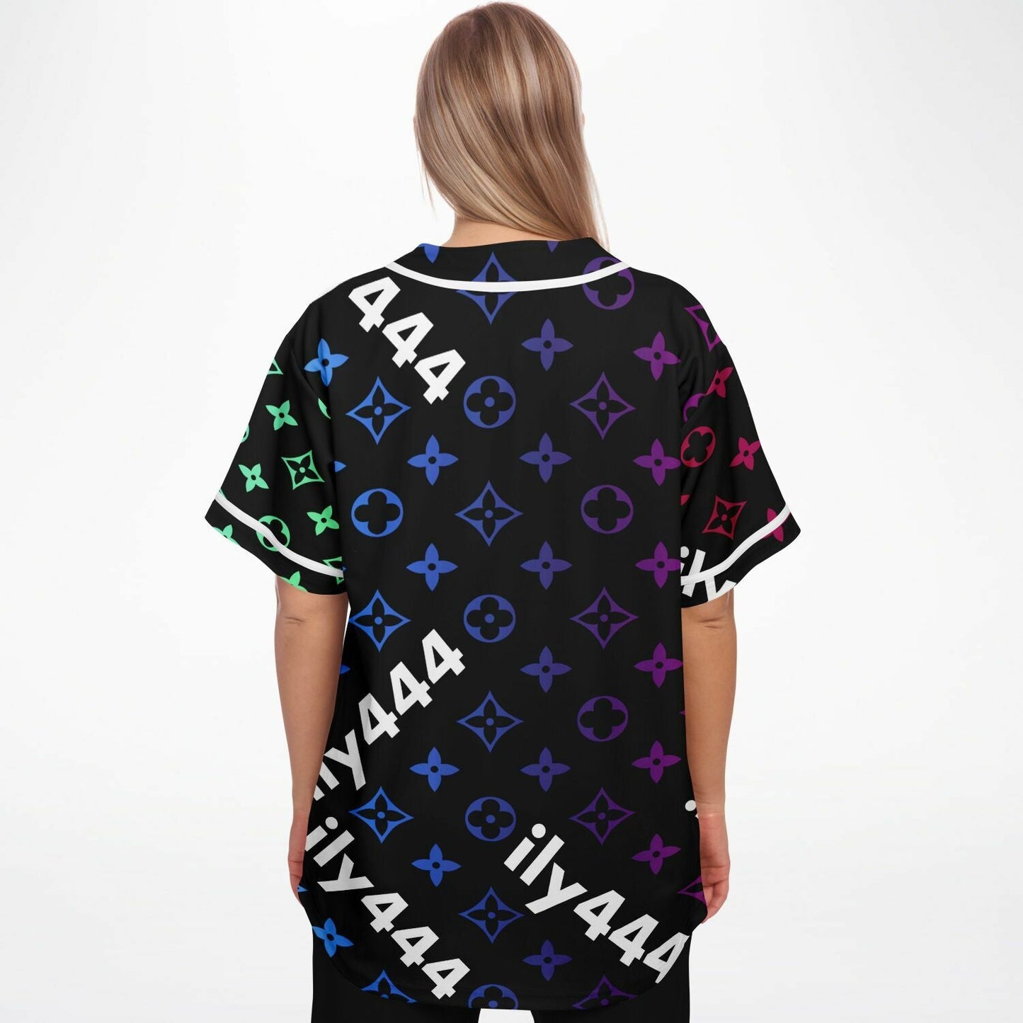 Black Designer Monogram Rave Baseball Jersey