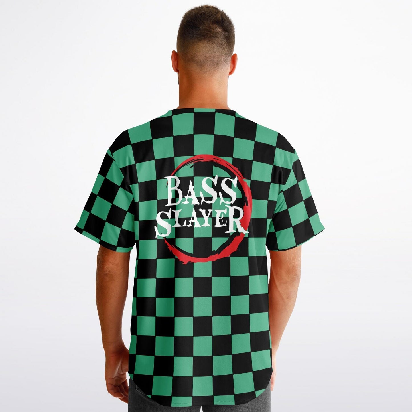 Bass Slayer Green Checkerboard Anime Reversible Baseball Jersey