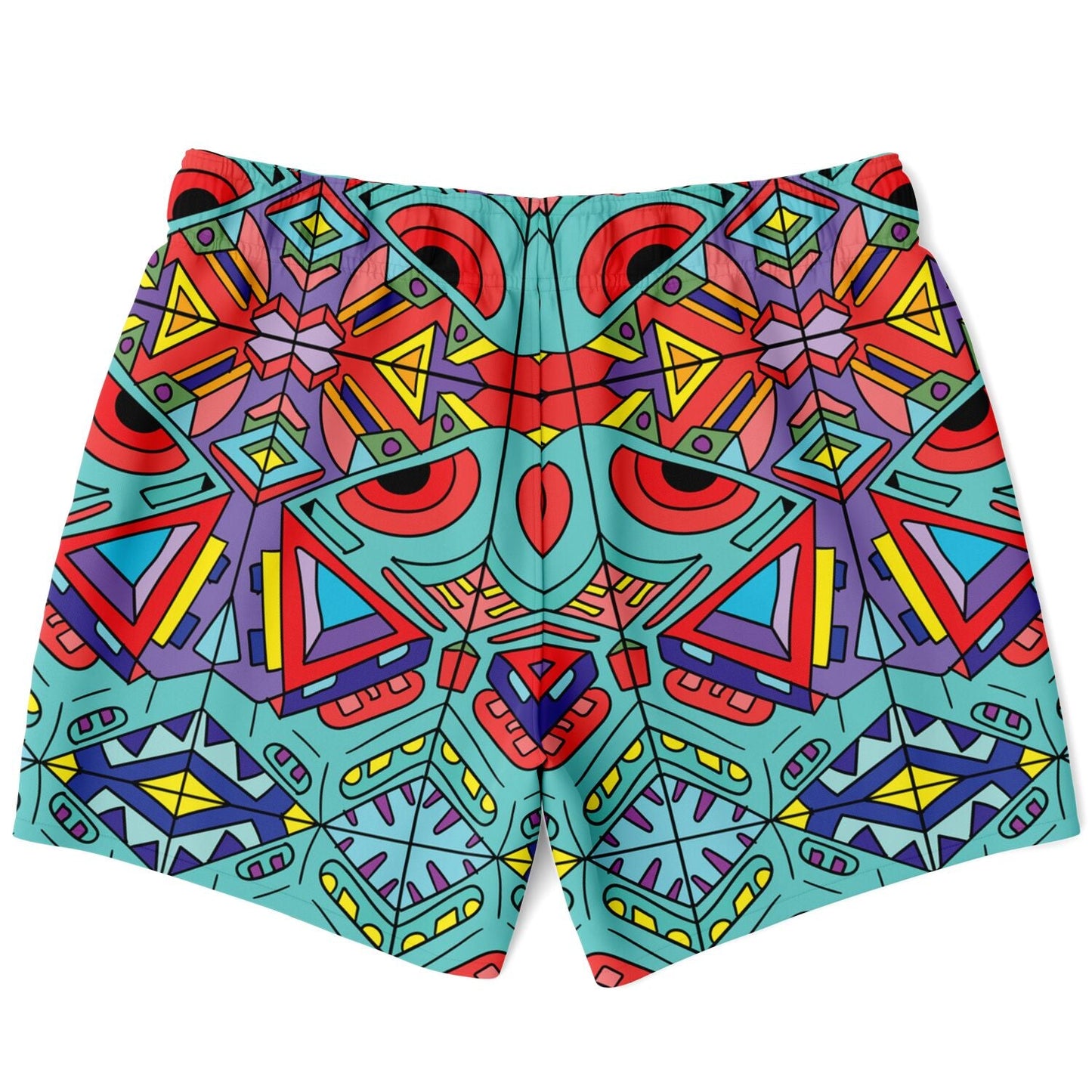 Turquoise Symmetrical Kaleidoscopic Rave Swim Trunks