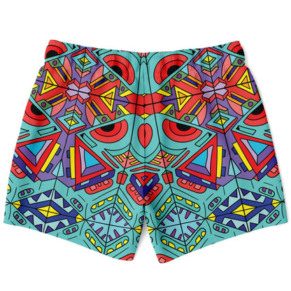 Turquoise Symmetrical Kaleidoscopic Rave Swim Trunks