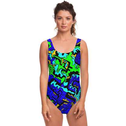 Royal Blue Abstract Squiggly Rave Swimsuit
