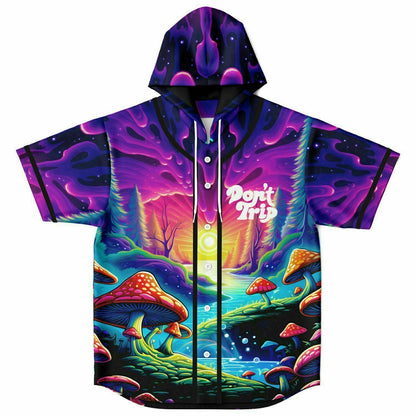 Purple Psychedelic Mushroom Rave Hooded Baseball Jersey
