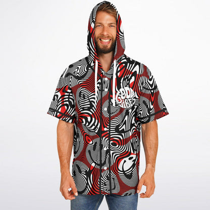 Red Psychedelic Swirled Rave Hooded Baseball Jersey