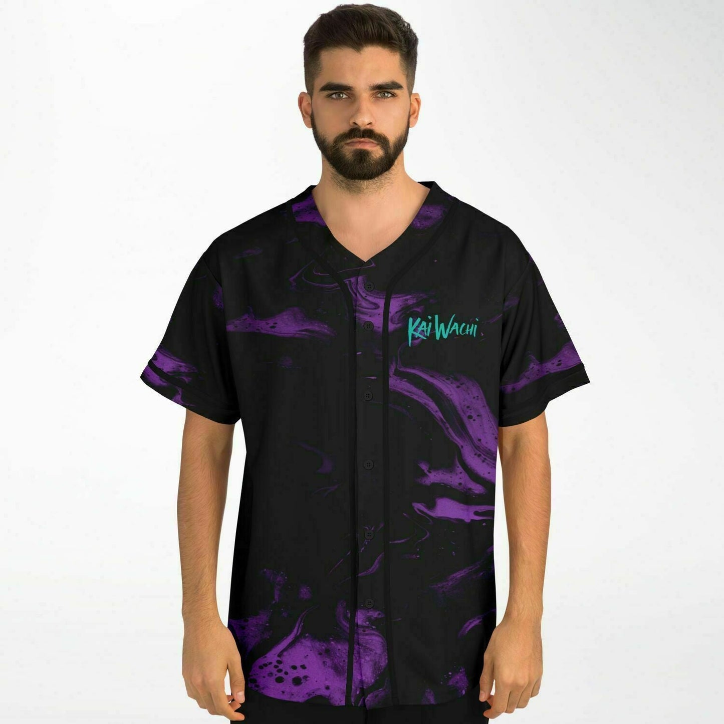 Kai Wachi Black Purple Swirling Liquid Rave Baseball Jersey