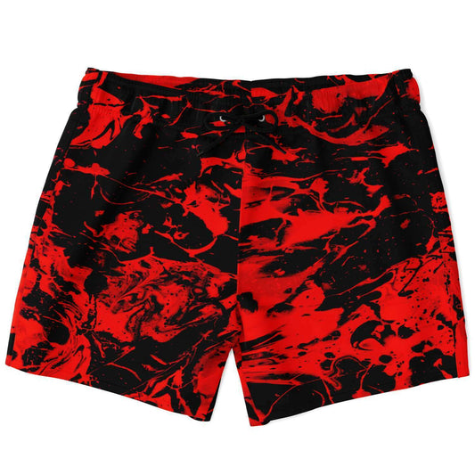 Red Black Abstract Liquid Rave Swim Trunks