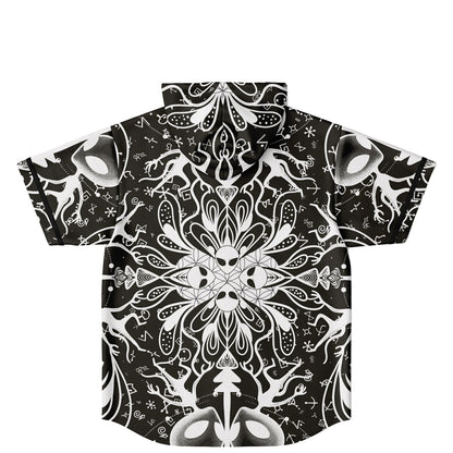 Black White Symmetrical Psychedelic Rave Hooded Baseball Jersey