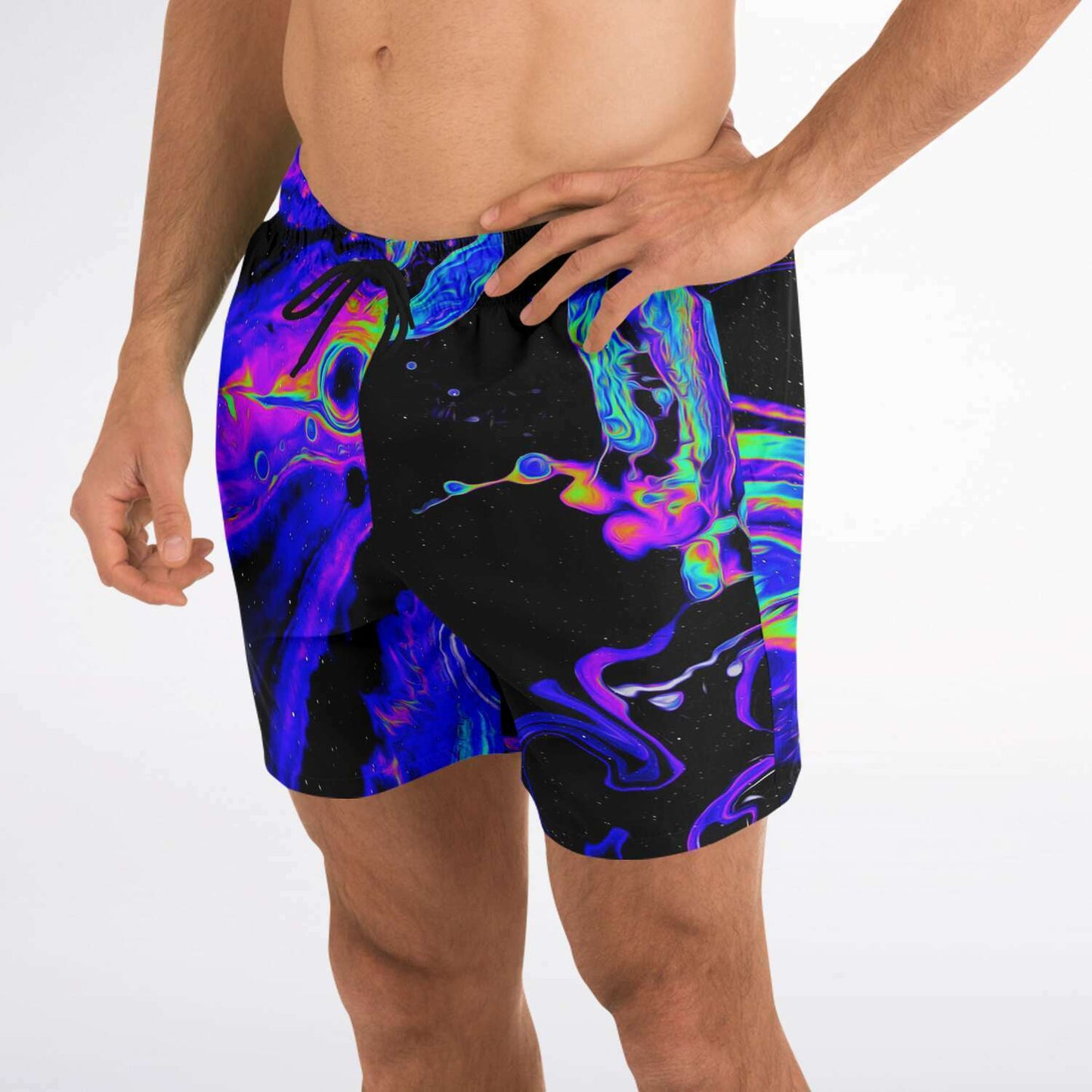 Black Marbled Oil Rave Swim Trunks