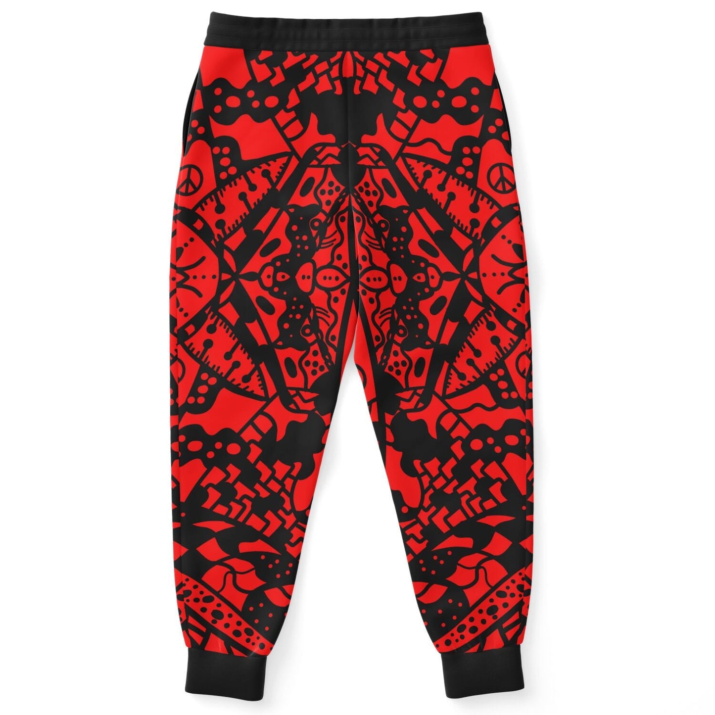 Bright Red Symmetrical Tribal Rave Joggers