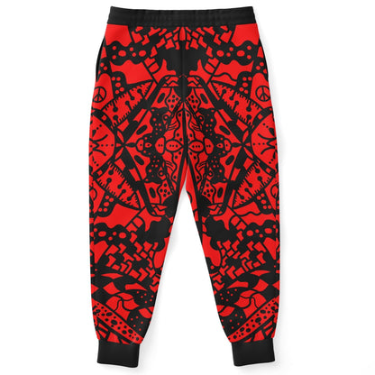 Bright Red Symmetrical Tribal Rave Joggers