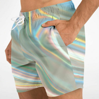 Pastel Iridescent Smooth Holographic Rave Swim Trunks