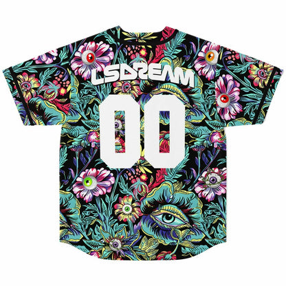 LSDREAM Black Psychedelic Floral Rave Baseball Jersey
