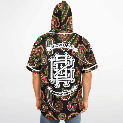 GRiZ Black Classic Paisley Rave Hooded Baseball Jersey