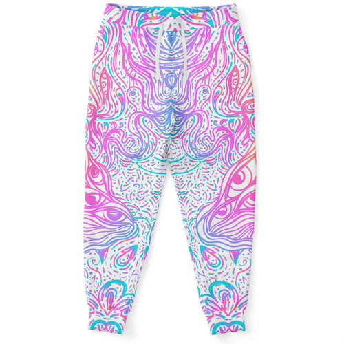 White Abstract Swirling Rave Joggers